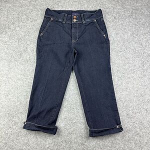 NYDJ Not Your Daughters Cropped Straight Jeans Womens 8 Dark Cuffed Rhinestone